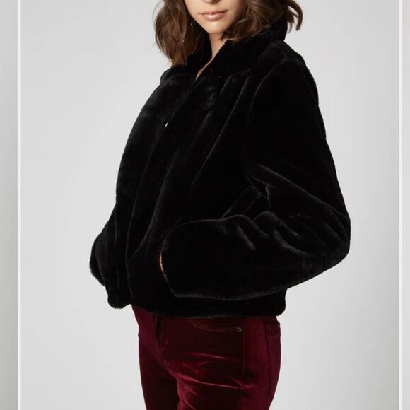 Blank NYC Uptown Girl Black Fake Fur Cropped Jacket | Size L - Picture 3 of 9